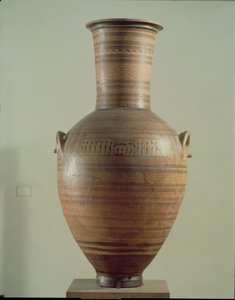 La Ánfora de Dipylon, urna funeraria en estilo geométrico de la Necrópolis de Kerameikos, Atenas, c.750 a.C. de Greek